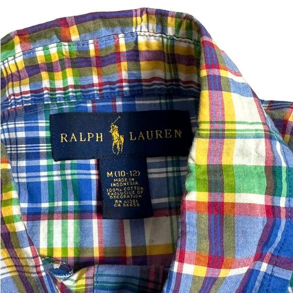 Ralph Lauren Boys Blue Plaid Button Down Size Medium 10/12 - Picture 3 of 4